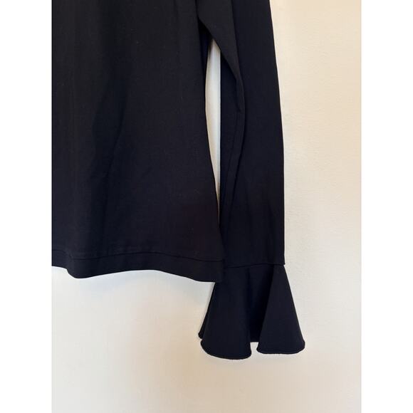 Alexis Classic Black Mock Neck Bell Sleeve Zip Back Stretch Top Shirt Small - Picture 2 of 6